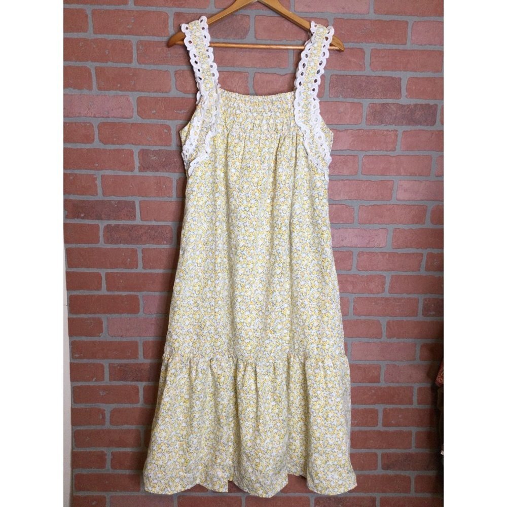 NWT Just Me Women's Floral Smocked Blooms Maxi Dress Sleeveless Yellow Size L